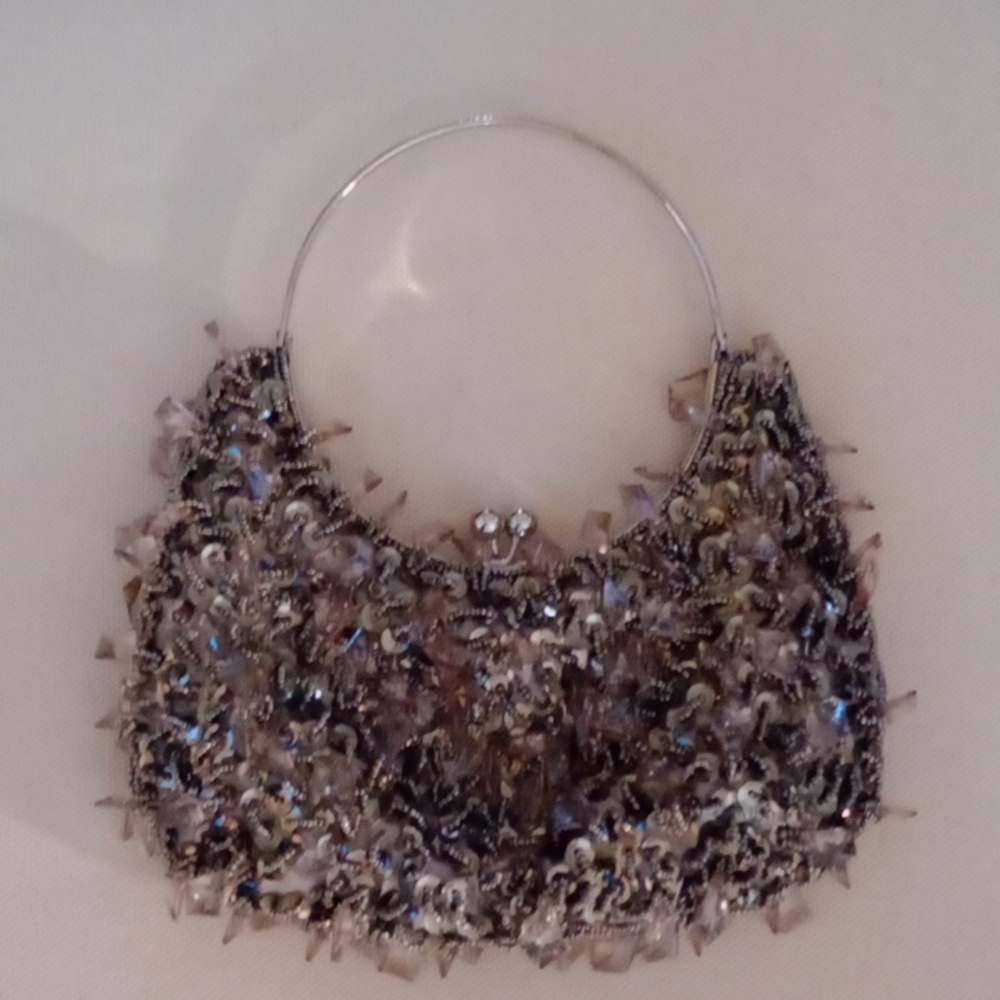 🌺 Vintage Silver / Gret Sequin & Beaded Purse